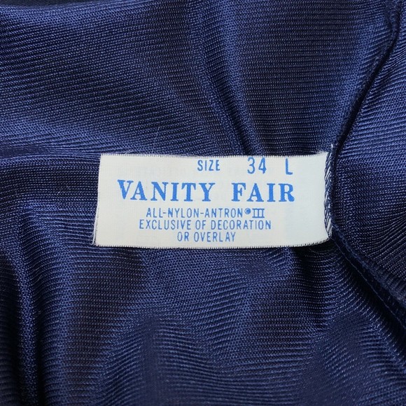 Vintage Vanity Fair Size 34 L Navy Blue Lace Trimmed Silky Satin Full Slip Dress - Picture 3 of 9